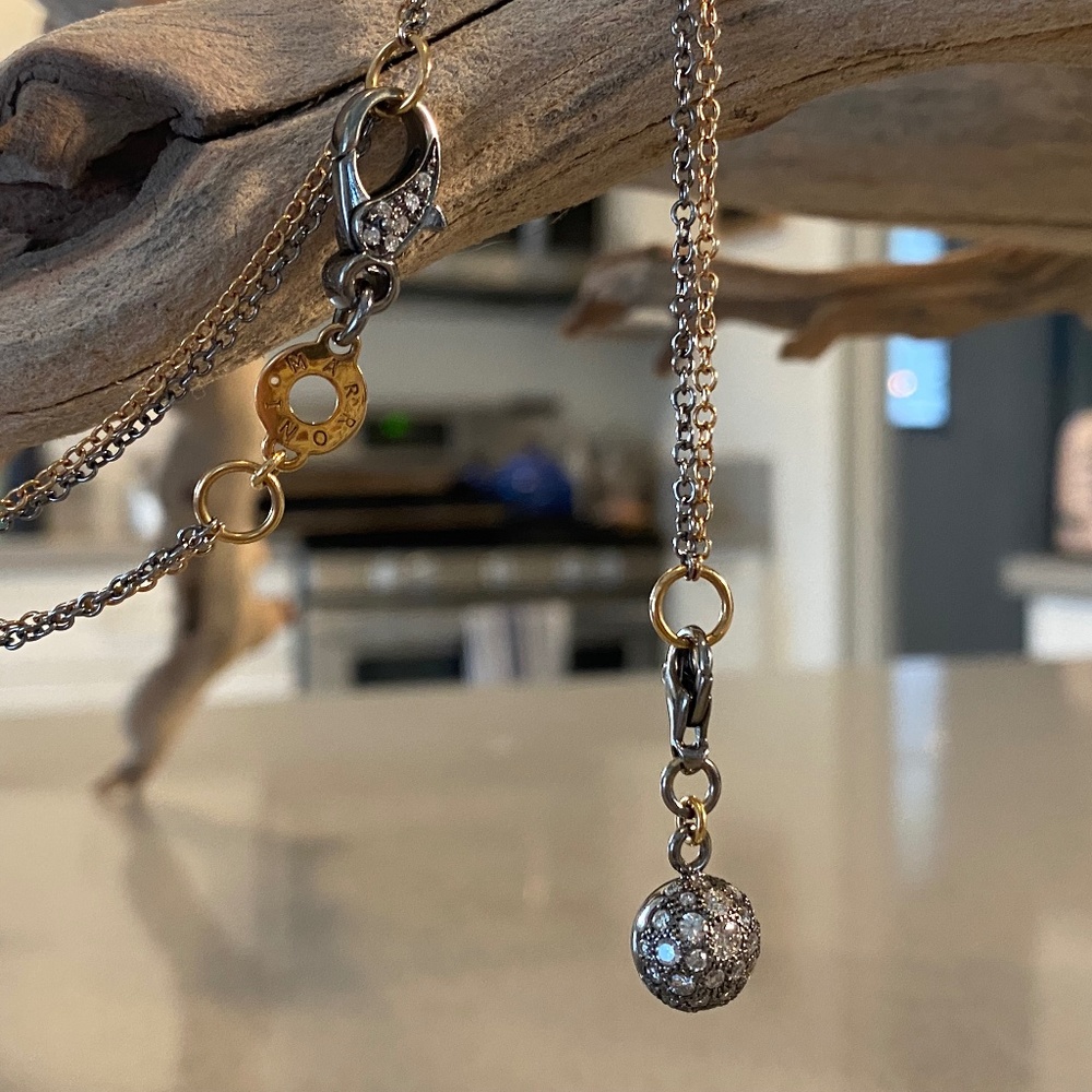 Roberto Marroni Diamond Lavalier Necklace, 18K Rose and White Gold. Italy.